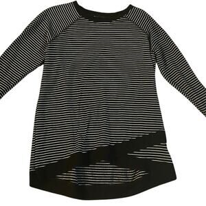 Danskin Black White Stripe Thumbhole Pullover Women’s Large Active Lounge Top